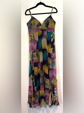 VTG Quotation Anthropologie Sand Washed Silk Beaded Maxi Dress 6